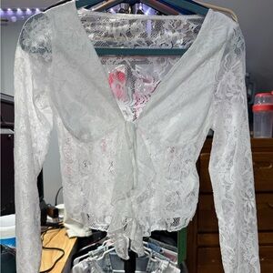 White Lace Tie-Front Blouse